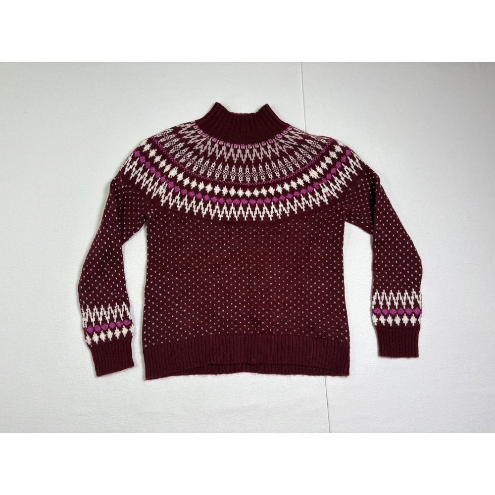H&M Womens Fair Isle Mock Neck Sweater Burgundy Red Knit Size Small